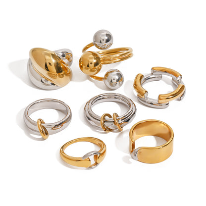 Color Block Stainless Steel Ring High-End Niche Exaggerated Ring Titanium Steel Hand Jewelry Rings