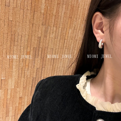 S925 Brushed Diamond-Studded Wheat Ear Woven Earrings Studs Exquisite Design Sense Light Luxury Vintage Retro