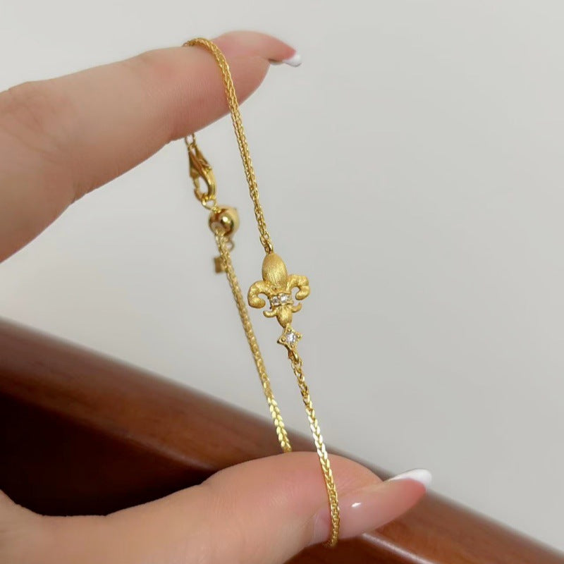 Iris Flower Brushed Bracelet S925 Sterling Silver Vintage Palace Style Light Luxury High-end Versatile Fashion Retro Flower Bracelet