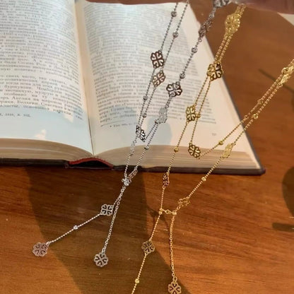 Pure Silver S925 Necklace Light Luxury High-end Feel Real Gold Plating Classical Four-flower Sweater Chain Simple Versatile Sweater Chain