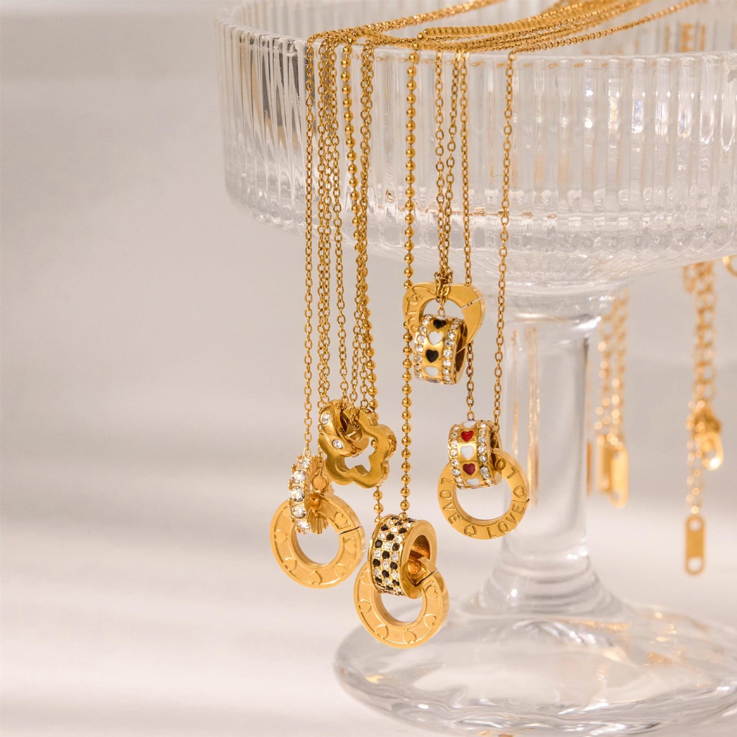 Rhinestone Titanium Steel Circle Bead Necklace Accessories for Women Collarbone Chain Non-Fading Stainless Steel Jewelry