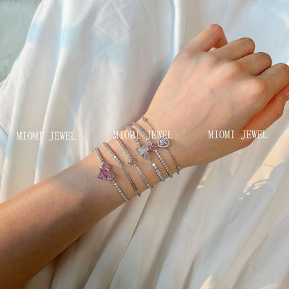 S925 Sterling Silver Bracelet for Women with Heart Zircon Inlay, Exquisite Tennis Bracelet for Women, Business Jewelry