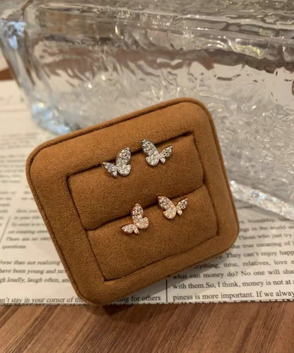 Italian Vintage Brushed Light Luxury High-End Jewelry925Sterling Silver Butterfly Threaded Earrings Four-Leaf Clover Screw