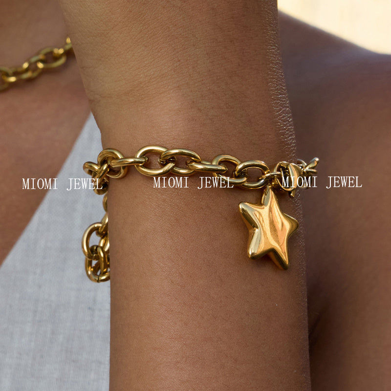 Five-Pointed Star Stainless Steel Necklace Light Luxury Niche Jewelry for Women High-End Titanium Steel Bracelet Accessories