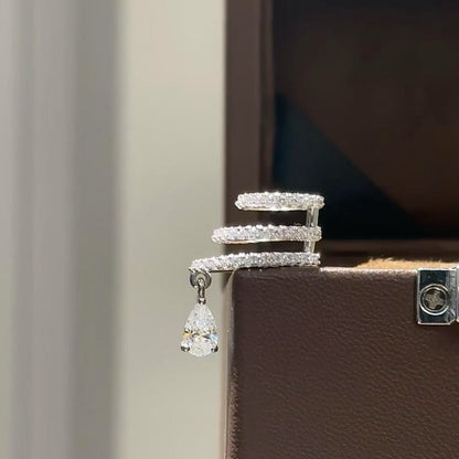 Exquisite Light Luxury Row Diamond White Water Drop Tassel Ear Cuff Niche Design Sense Elegant Simple