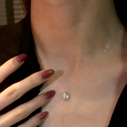 S925 Sterling Silver Zhao Lusi Same Style Invisible Fish Silk Necklace Round Bead Zircon Pendant Fresh Sweet Temperament Clavicle Chain