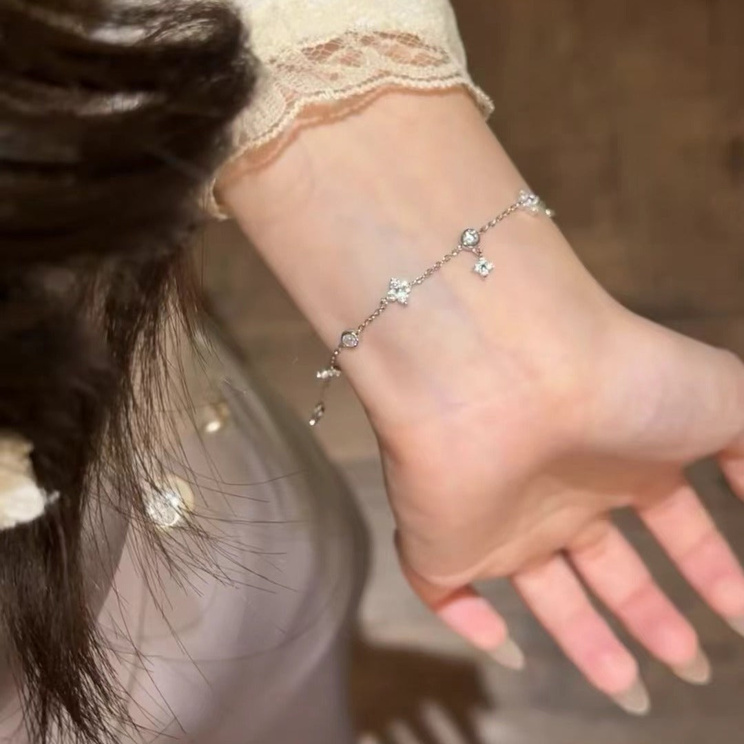 Sterling Silver S925 High Carbon Diamond Four-Leaf Clover Bracelet Light Luxury High-End Exquisite Niche Design Jewelry