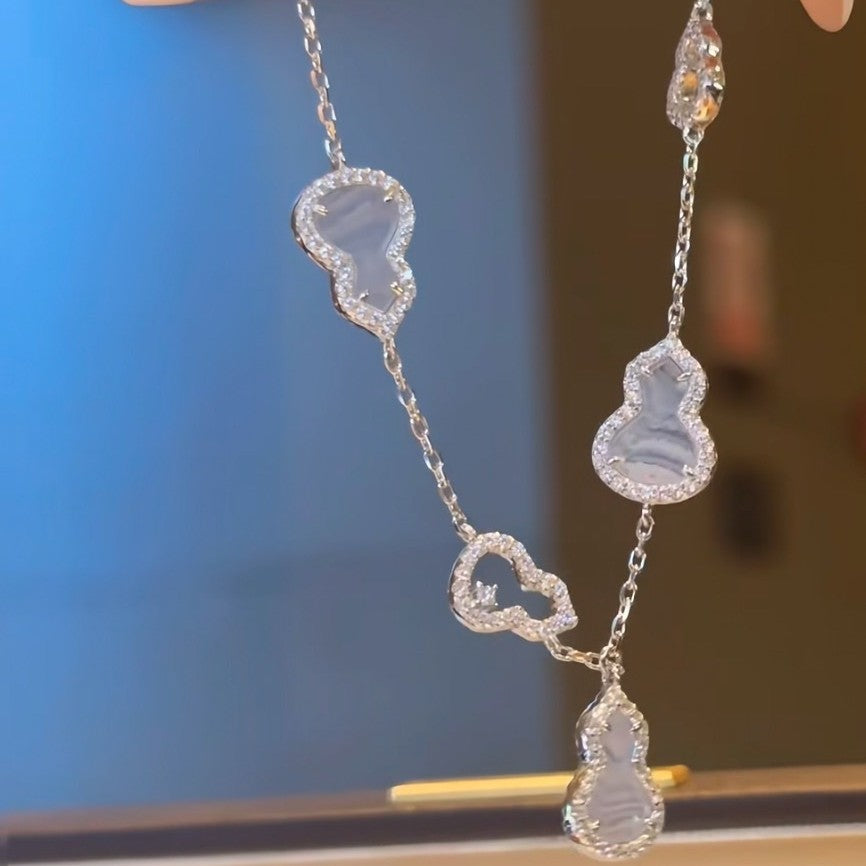 Pure Silver S925 Natural Purple Chalcedony Double-Sided Wearable Bracelet Necklace Set Light Luxury Exquisite High-End Feel Whitening Accessories