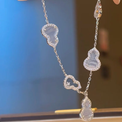 Pure Silver S925 Natural Purple Chalcedony Double-Sided Wearable Bracelet Necklace Set Light Luxury Exquisite High-End Feel Whitening Accessories