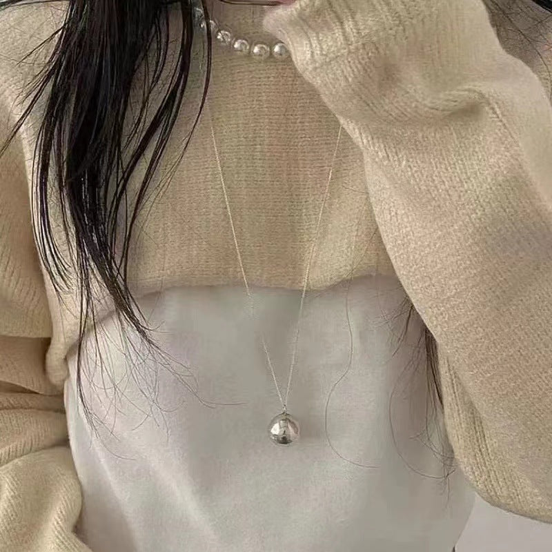 Korean Version S925 Sterling Silver New Fashion Ball Chain Sweater Chain for Women Korean Personality Casual