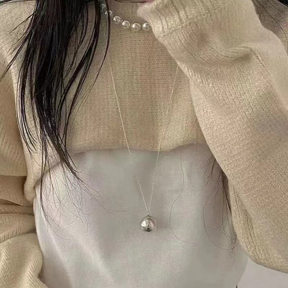 Korean Version S925 Sterling Silver New Fashion Ball Chain Sweater Chain for Women Korean Personality Casual