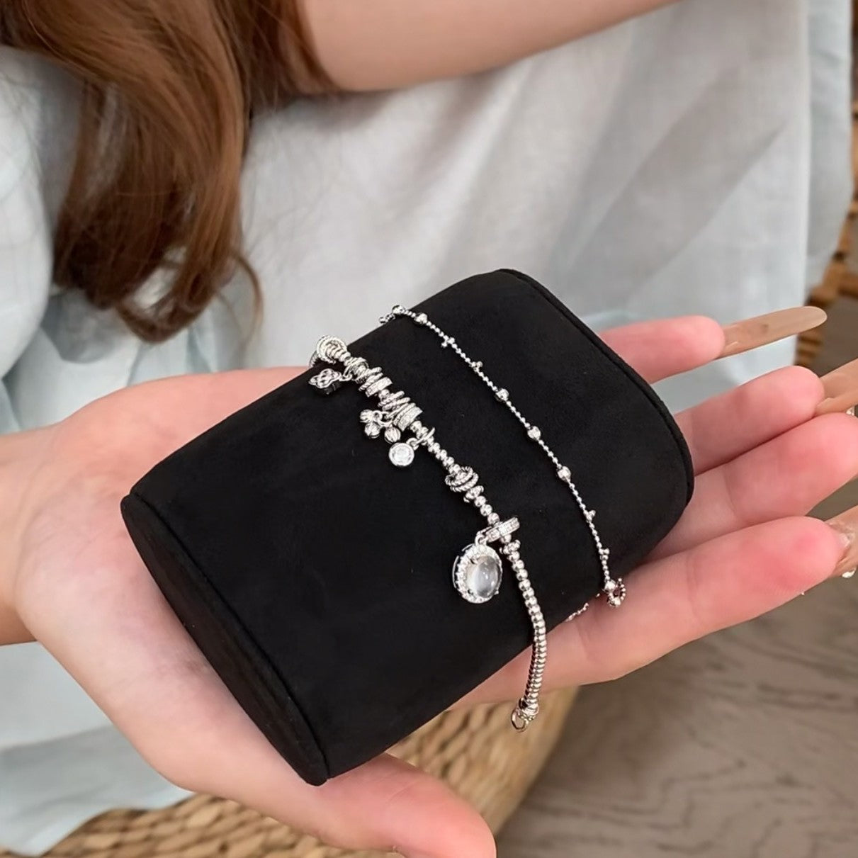 Dragon Heart Style Natural Water Foam Jade Four-Leaf Clover Entwined Bracelet Vintage Fashion Niche Design Versatile High-End Feel