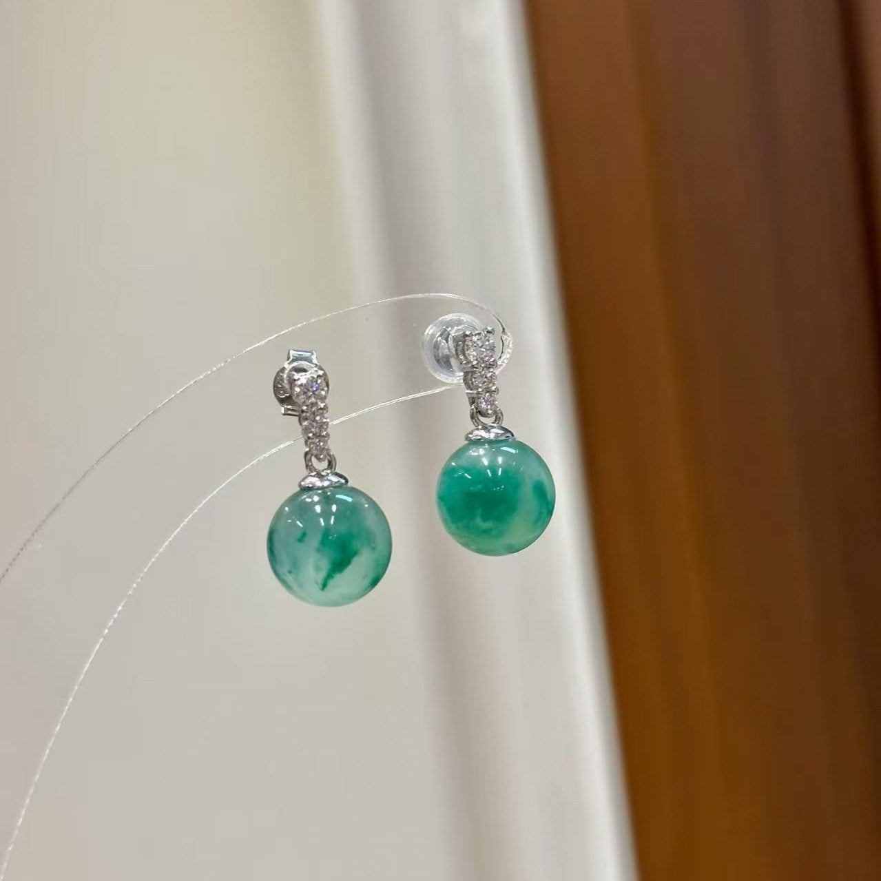 Pure Silver S925 Natural African Emerald Earrings Chinese Style Unique Dragon Jade Round Bead Earrings Niche High-end Exquisite Light Luxury