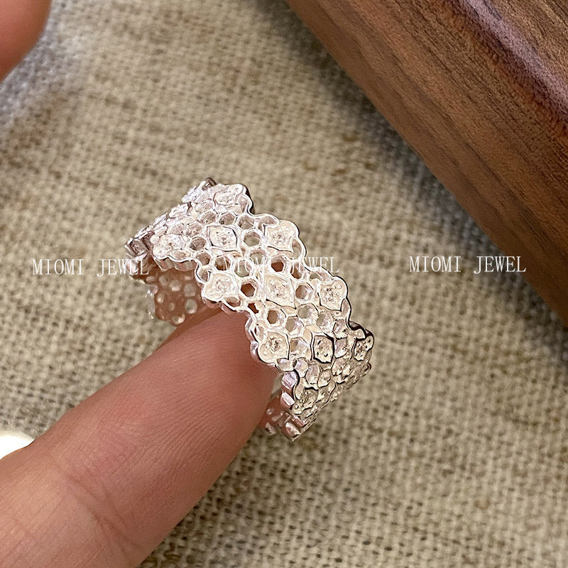 S925 Sterling Silver Irregular Hollow Diamond Ring for Women, Light Luxury, Elegant Commuting, Niche Versatile Ins Lace Ring