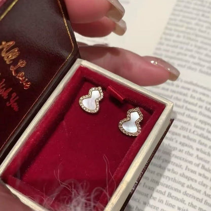 Gourd Earrings S925 Sterling Silver Red Agate White Shell Earrings High-End Versatile Light Luxury Elegant