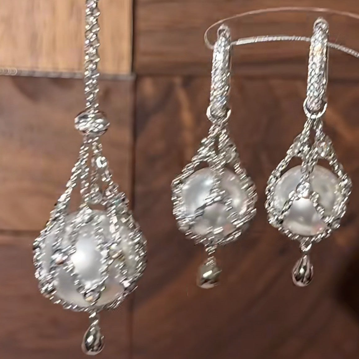 Pure Silver S925 Net Pocket Double A White Crystal & Swarovski Pearl Earrings Light Luxury High-end Earrings Fashion Ins Style Elegant