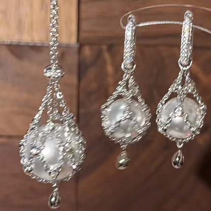 Pure Silver S925 Net Pocket Double A White Crystal & Swarovski Pearl Earrings Light Luxury High-end Earrings Fashion Ins Style Elegant