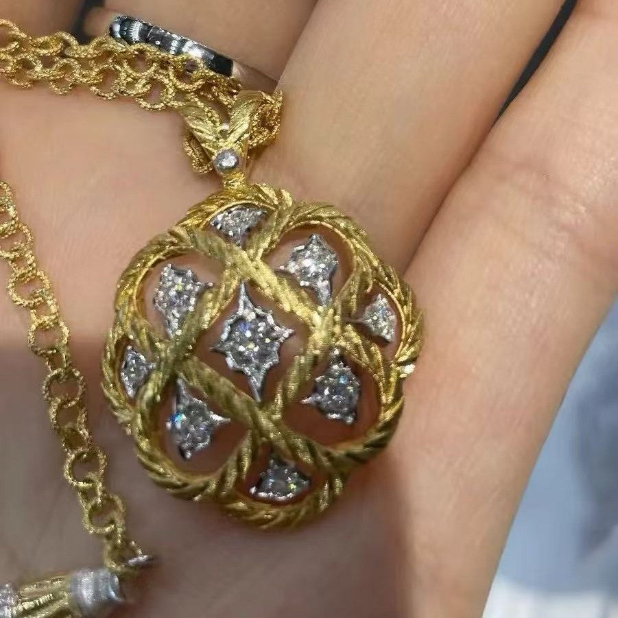 Vintage Style Brushed Rhombus Necklace Retro Light Luxury Earrings Medieval Style Hollow Carved French Style