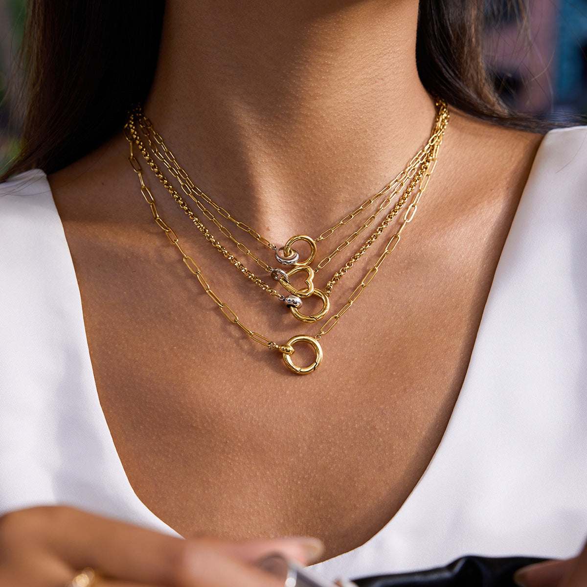 DIY Ring Buckle Titanium Steel Heart Necklace Accessories for Women, Light Luxury High-end Clavicle Chain Stainless Steel Jewelry