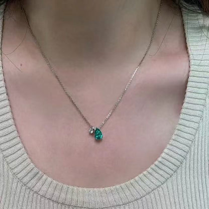 S925 Sterling Silver Paraiba Water Drop Necklace Light Luxury Exquisite High-end Water Drop Zircon Clavicle Chain Fashionable Elegant