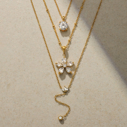 Flower Titanium Steel Zircon Necklace Light Luxury High-end Clavicle Chain Non-fading Jewelry Stainless Steel Accessories