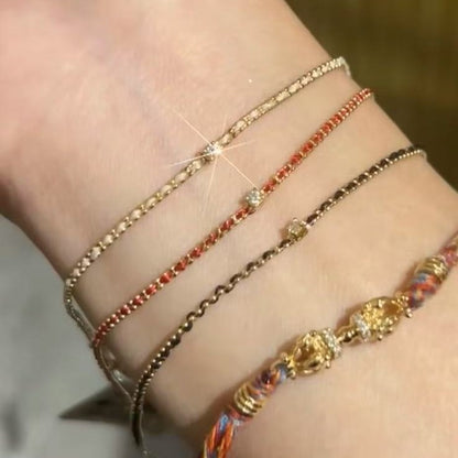 S925 Sterling Silver Braided Red Rope Diamond Bracelet Niche Light Luxury Simple Chinese Style Layered Blessing