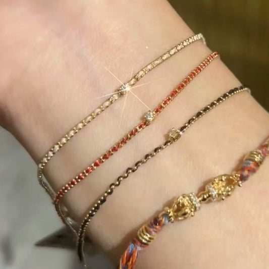 S925 Sterling Silver Braided Red Rope Diamond Bracelet Niche Light Luxury Simple Chinese Style Layered Blessing