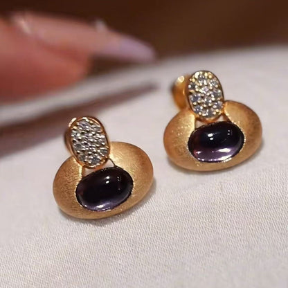 Sterling Silver S925 Brushed Craft Amethyst Earrings Light Luxury Vintage Exquisite Versatile Elegant New Geometric Earrings