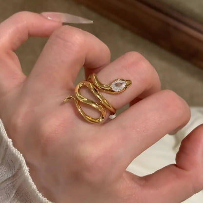 Italian Craftsmanship Vintage Style Light Luxury High Carbon Diamond High-end Jewelry Pure Silver S925 Gold Snake Ring