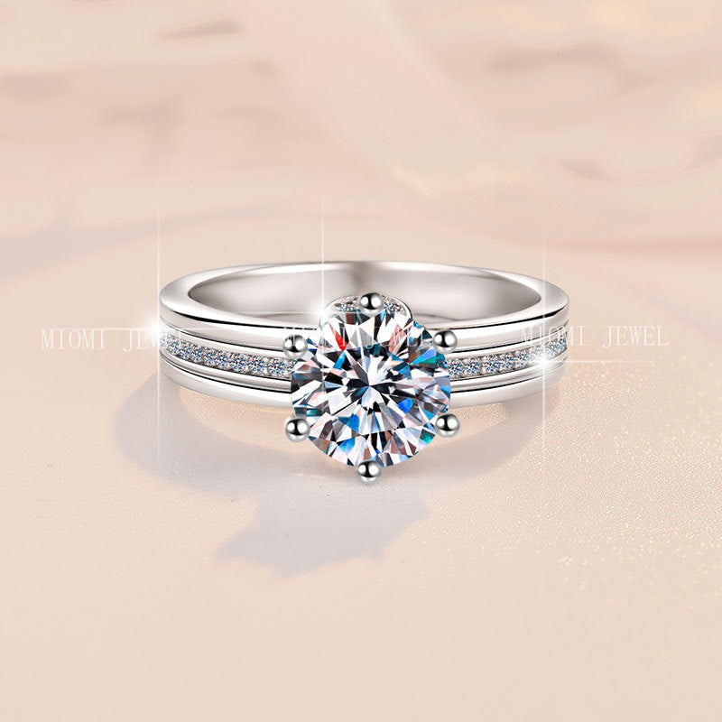 925 Sterling Silver Ring Fashionable High-end Feel Proposal Engagement Adjustable Moissanite Ring Trendy GRA