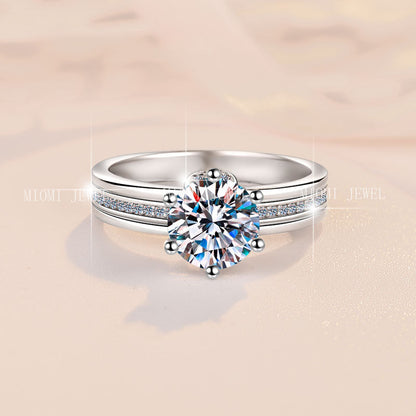 925 Sterling Silver Ring Fashionable High-end Feel Proposal Engagement Adjustable Moissanite Ring Trendy GRA
