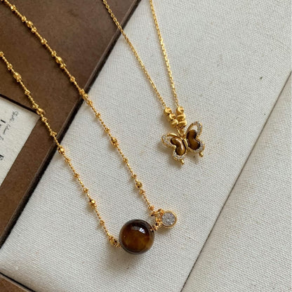 Pure Silver S925 Tiger Eye Stone Fairy Chain Exquisite Vintage Autumn Winter Atmosphere New Sweater Chain High-end Elegant Collarbone Chain