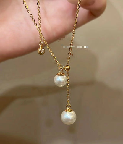 Italian Vintage Brushed Light Luxury High-End Jewelry 925 Sterling Silver Real Gold Plated Shijia Pearl Collarbone Chain New