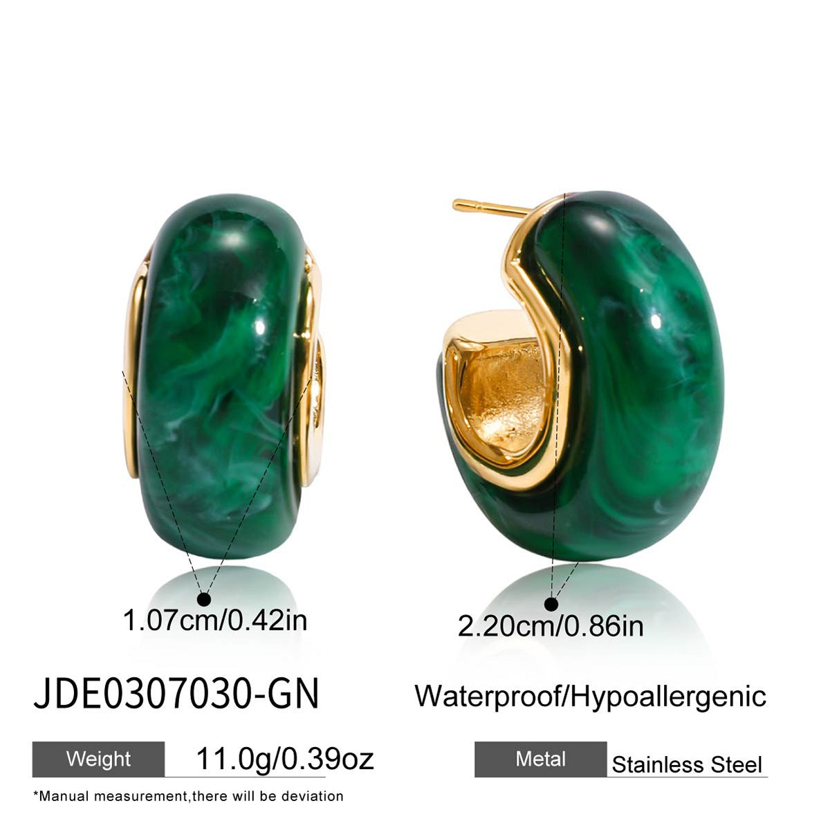 Maillard Autumn Winter Resin Earrings Niche Light Luxury Stainless Steel Studs Titanium Steel Ear Jewelry High-End Feel