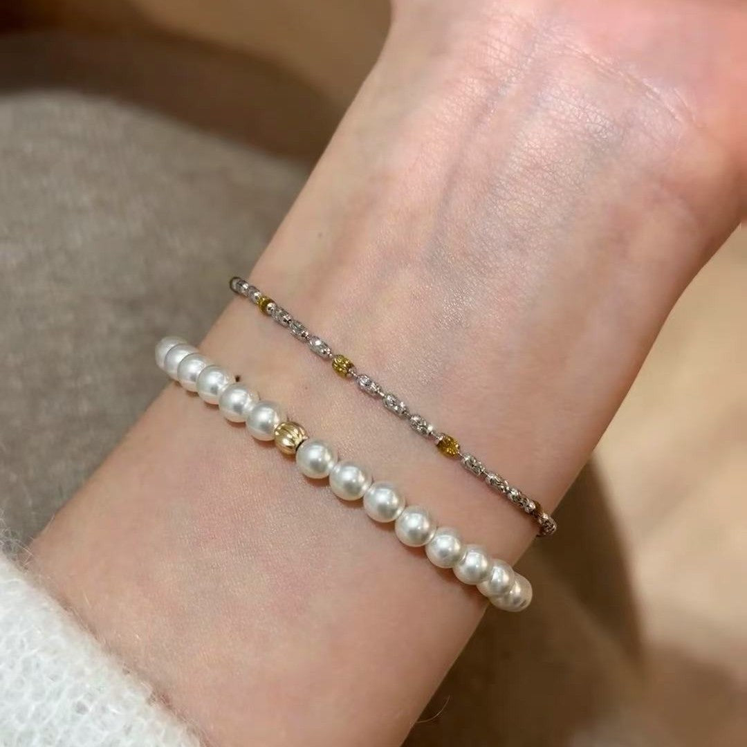 Enamel Craft Laser Cut Bead Olive Chain Layered Bracelet Light Luxury Niche Design Beads Geometric Style