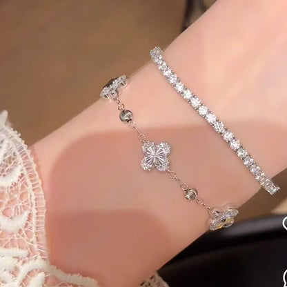 Sterling Silver S925 CNC Laser Four-Leaf Clover Bracelet Fashion Versatile Heavy Craftsmanship Four-Leaf Clover Light Luxury High-End Design