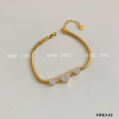 Stackable Bracelet Set Combination Stainless Steel Exquisite Diamond-Encrusted Wide Strap Mesh Chain Heart Bracelet Versatile Set