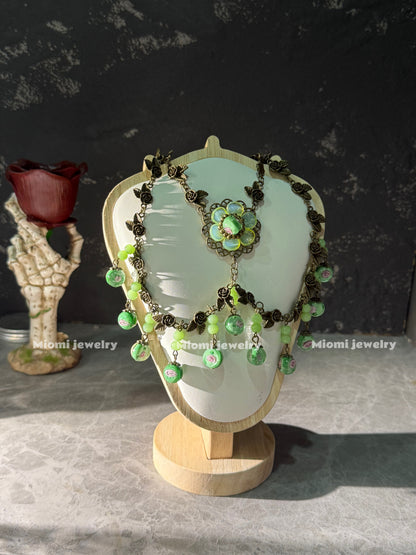 Miomi Vintage necklace green handmade flower necklace whimsical fairycore