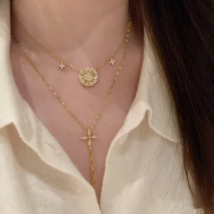 Pure Silver S925 Vintage Sparkling Full Diamond Star Compass Necklace for Women Light Luxury High-end Collarbone Chain Jewelry