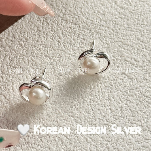 S925 Sterling Silver Line Natural Freshwater Pearl Earrings Ins Style Niche Fashion Xiaohongshu Same Style Earrings Elegant