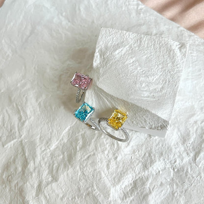 High Carbon Diamond Jewelry S925 Sterling Silver Heavy Craft Ring for Women 8A Zircon Square Ice Flower Cut Gemstone Ring