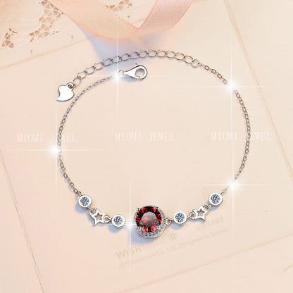 Pure Silver Bracelet Original Fashion Jewelry Simple Round Star Birthstone Jewelry Moissanite Bracelet