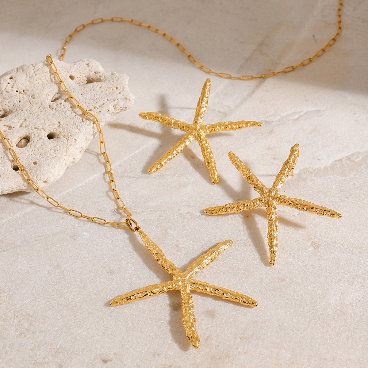 Stainless Steel Starfish Jewelry Titanium Steel Necklace Simple High-End Feel Jewelry Non-Fading Earrings Vacation Style
