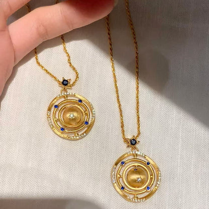Sterling Silver S925Heavy Craft High-End Brushed Rotating Planet Necklace Niche Design Light Luxury Blue Diamond Star Collarbone Chain
