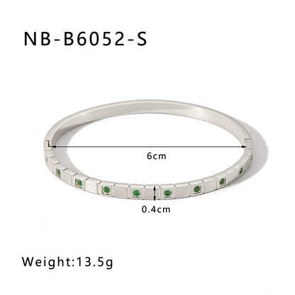 Hot-Selling Zircon Heart-Shaped Quadrilateral Geometric White Zircon Green Zircon Titanium Steel Real Gold Plated Color-Retaining Jewelry Bracelet