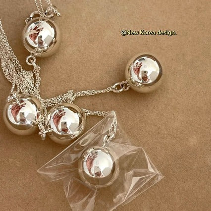 Korean Version S925 Sterling Silver New Fashion Ball Chain Sweater Chain for Women Korean Personality Casual