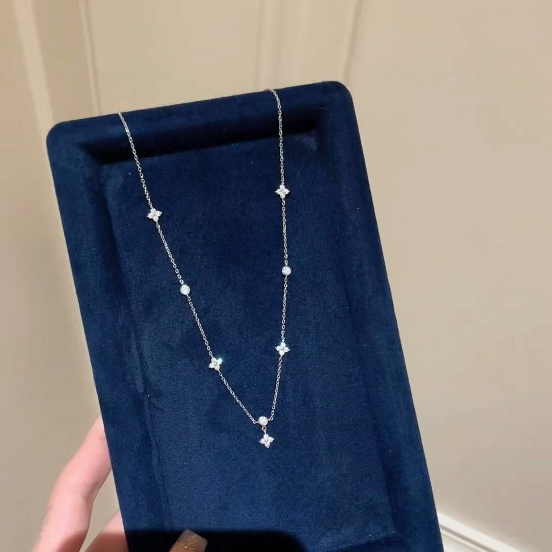 S925 Sterling Silver High Carbon Diamond Four-Leaf Clover Necklace Light Luxury Niche Design Clavicle Chain