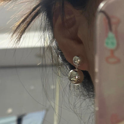 French Style Pure Silver S925 Double Ball Silver Ball Simple Versatile Exquisite 925 Earrings Fashion Personality Minimalist