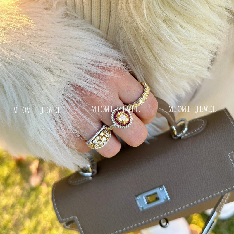S925 Sterling Silver High Carbon Diamond ring Light Luxury Row Diamond Full Circle Ring Collection Socialite Layered Pigeon Egg Yolk Diamond Wealth Ring