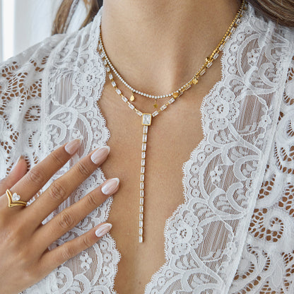 Stainless Steel Zircon Y-Chain Light Luxury Long Necklace Titanium Steel Jewelry for Women High-End Autumn Winter Sweater Chain